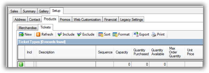 Event Record - Setup Tab - Products - Tickets