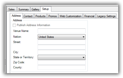 Event Record - Setup Tab - Address Sub-Tab