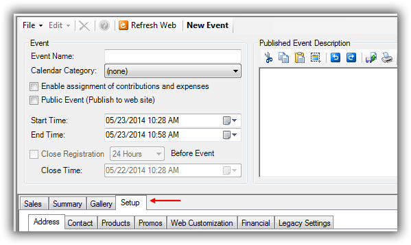 Event Record - Setup Tab