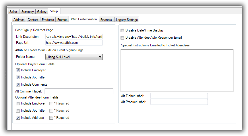 Example Setup - Web Customization