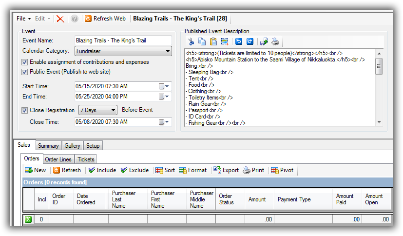 Image 2 of 4 - Sample Event Record